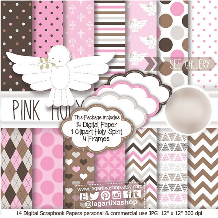 Kit Digital Papéis Espírito Santo Rosa Menina 1