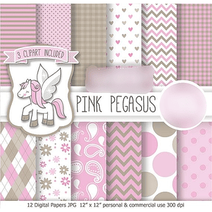 Kit Digital Papéis Pégaso Rosa