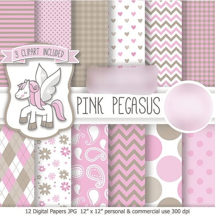 Kit Digital Papéis Pégaso Rosa 1