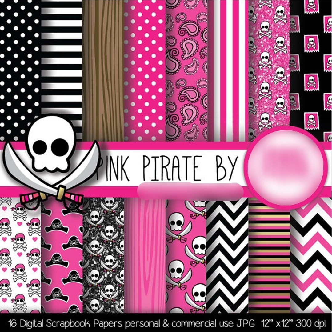Kit Digital Papéis Pink Pirata  1