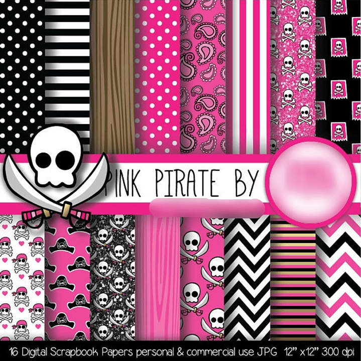 Kit Digital Papéis Pink Pirata  1