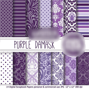 Kit Digital Papéis Damasco Roxo 