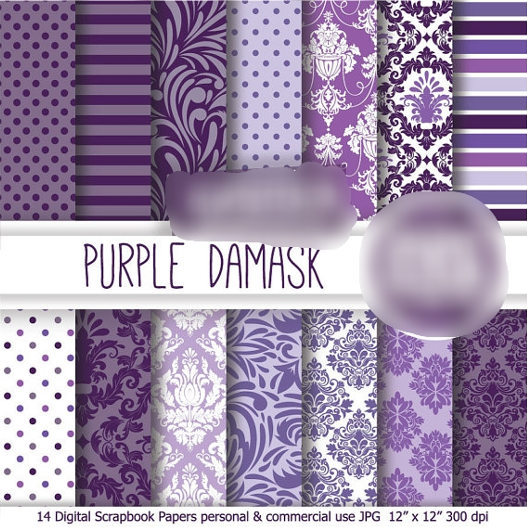 Kit Digital Papéis Damasco Roxo  1