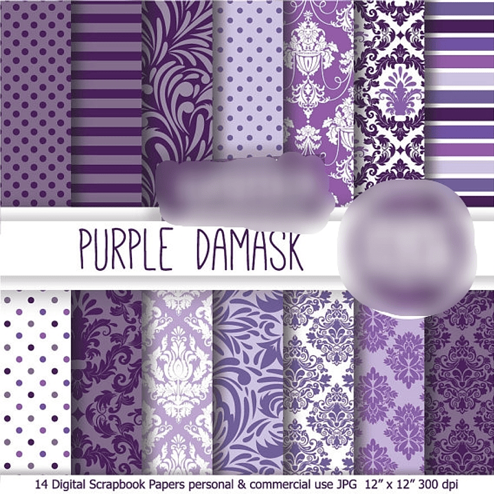 Kit Digital Papéis Damasco Roxo  1