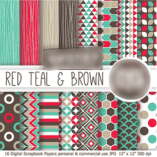 Kit Digital Papéis Vermelho Azul Marrom