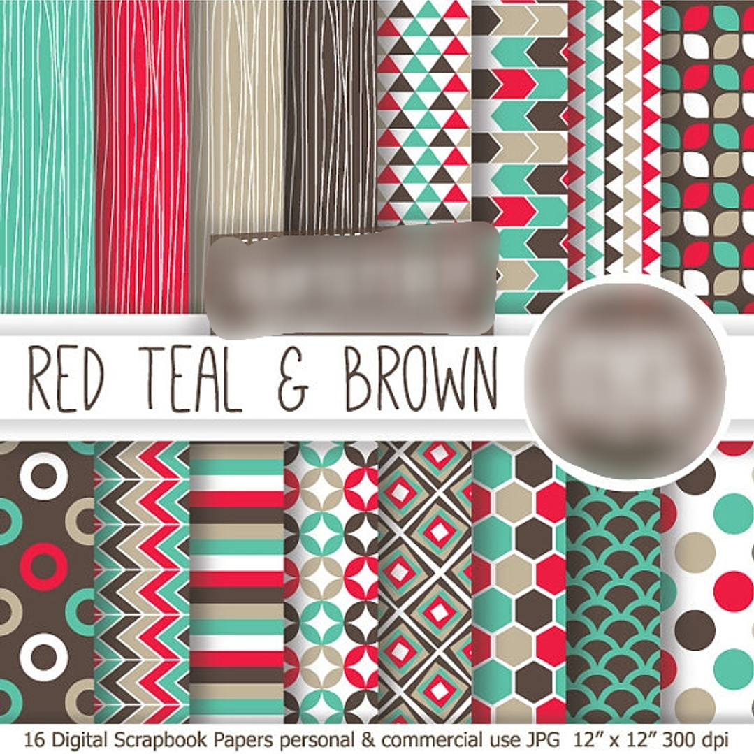 Kit Digital Papéis Vermelho Azul Marrom 1