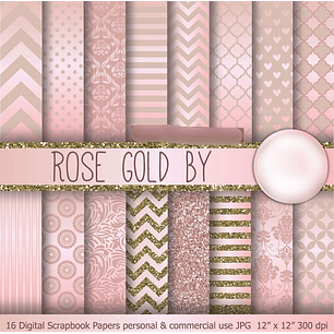 Kit Digital Papéis Ouro Rosa