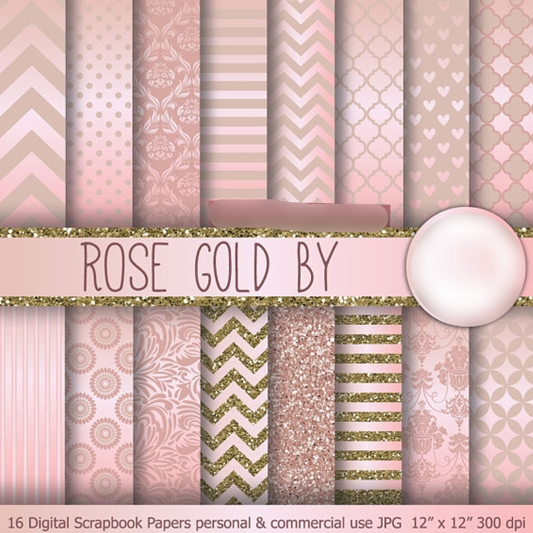 Kit Digital Papéis Ouro Rosa 1