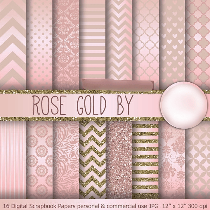 Kit Digital Papéis Ouro Rosa 1