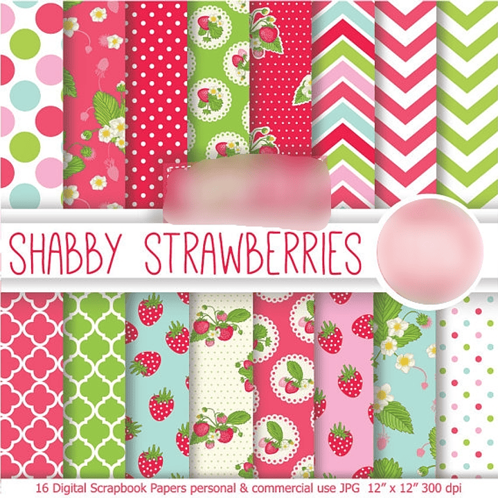 Kit Digital Papéis Morangos  1