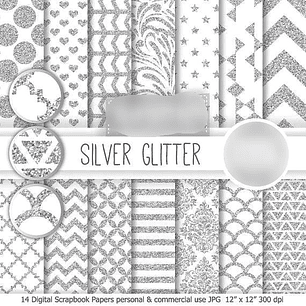 Kit Digital Papéis Brilho Prateado
