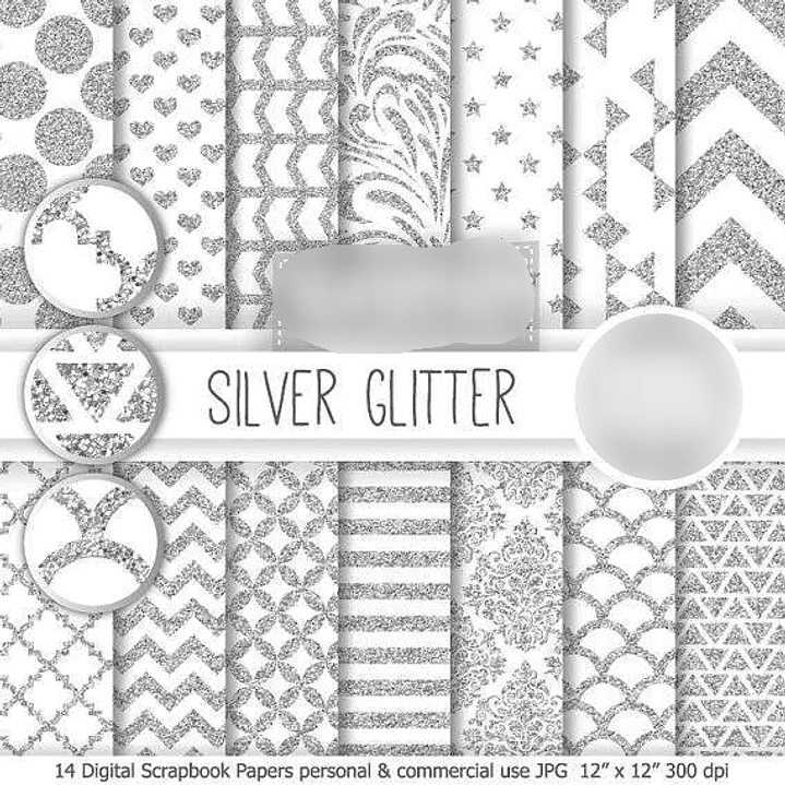 Kit Digital Papéis Brilho Prateado 1