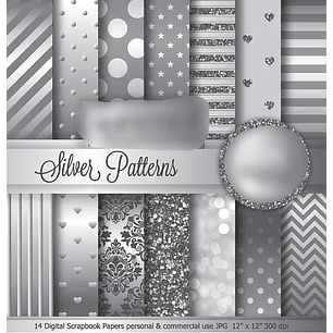 Kit Digital Papéis Padrões Prateados 
