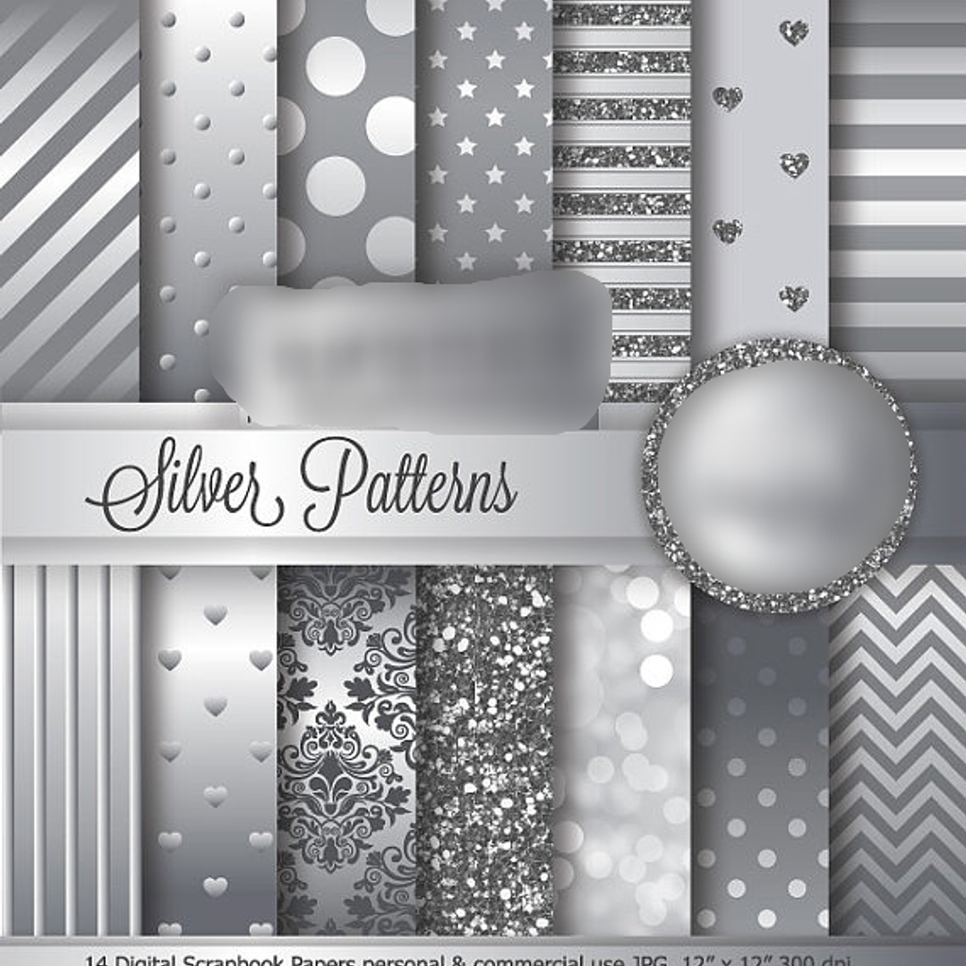 Kit Digital Papéis Padrões Prateados  1