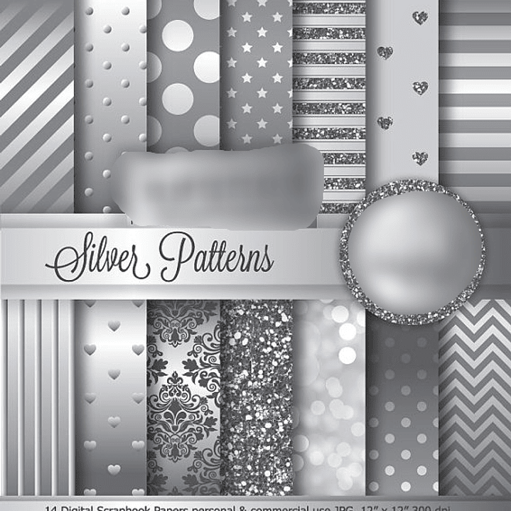 Kit Digital Papéis Padrões Prateados  1