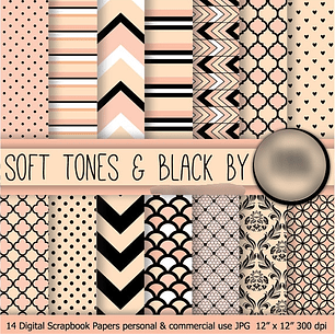 Kit Digital Papéis Cores Suaves Preto com Rosa 