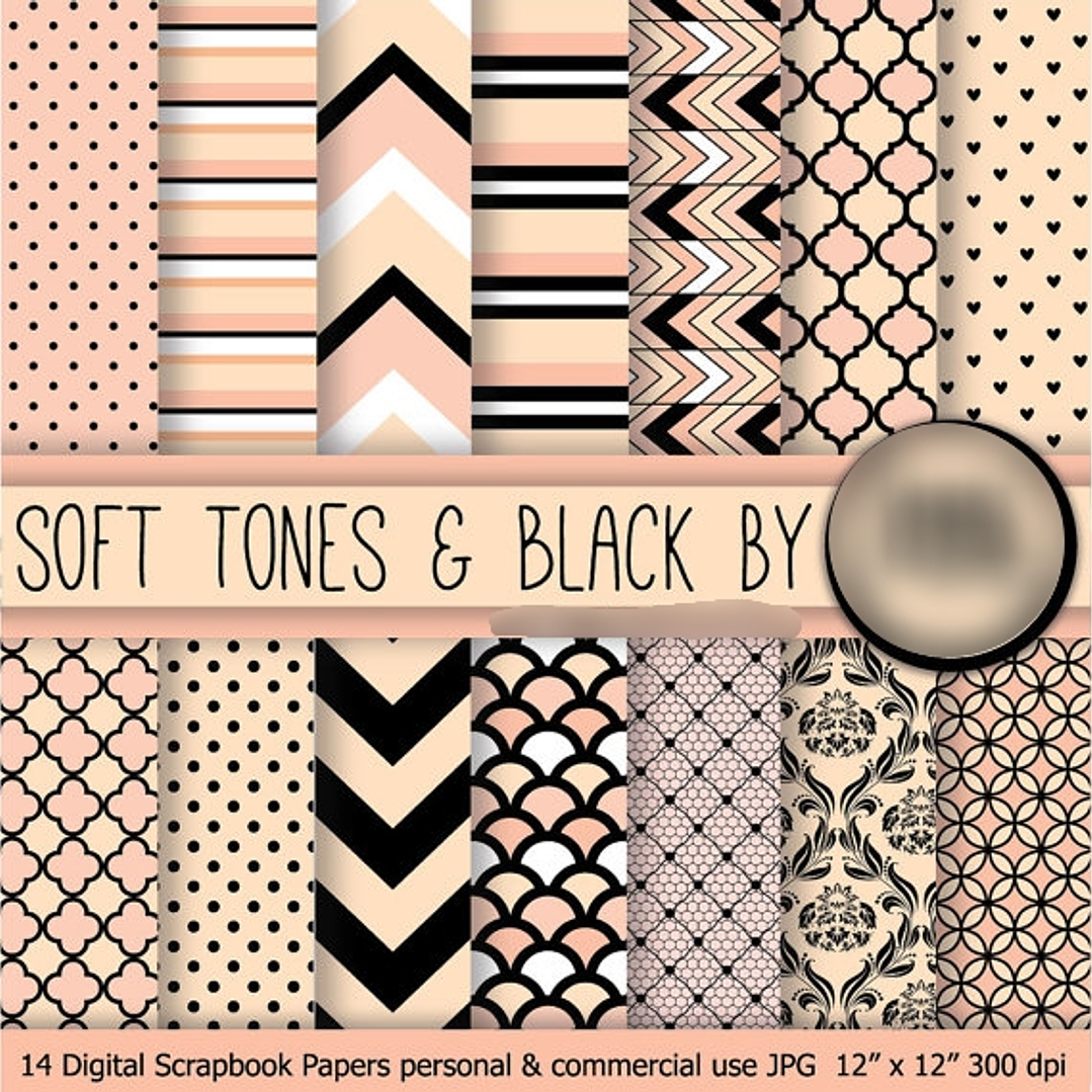 Kit Digital Papéis Cores Suaves Preto com Rosa  1