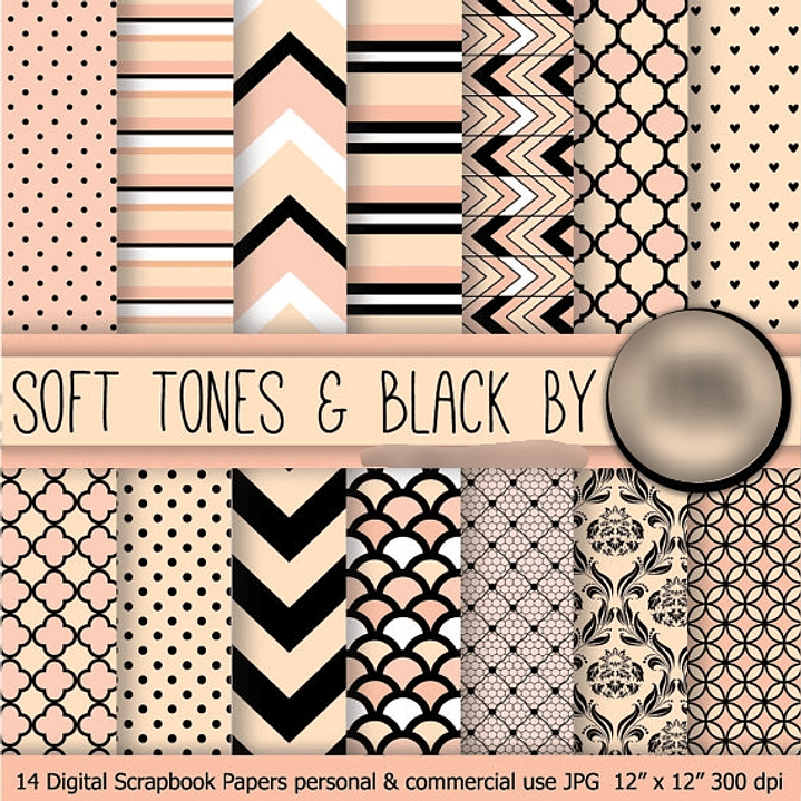 Kit Digital Papéis Cores Suaves Preto com Rosa  1