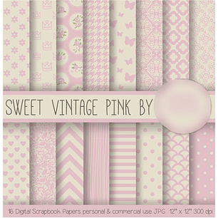 Kit Digital Papéis Vintage Doce Rosa 
