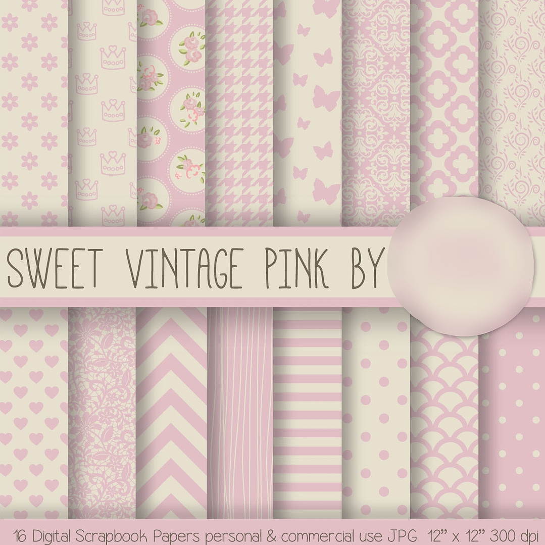 Kit Digital Papéis Vintage Doce Rosa  1