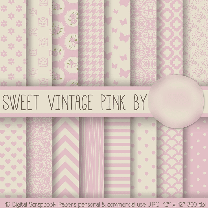 Kit Digital Papéis Vintage Doce Rosa  1