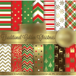 Kit Digital Papéis Natal Dourado 