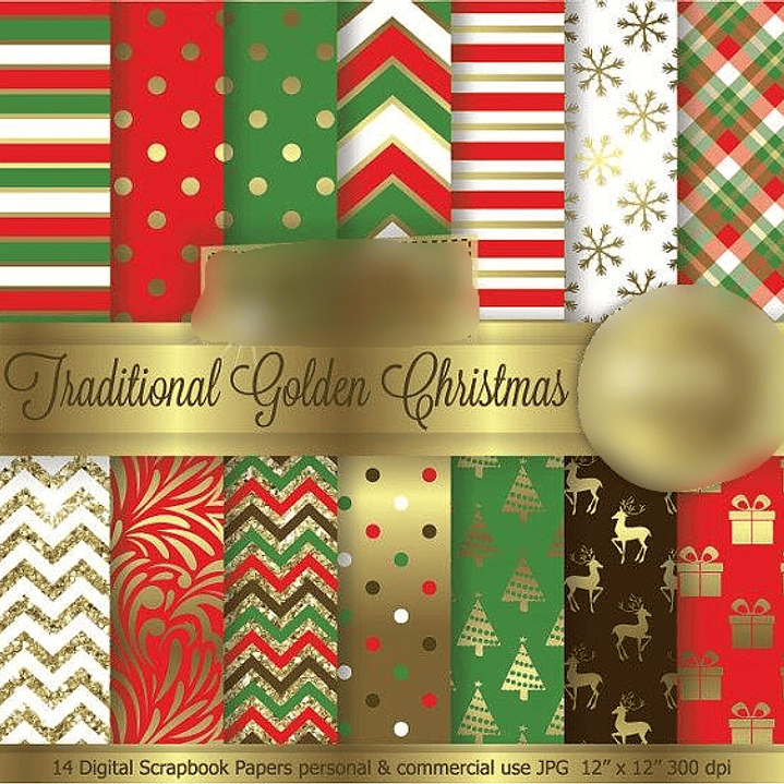 Kit Digital Papéis Natal Dourado  1