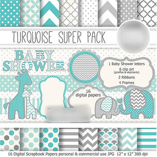 Kit Digital Animais Turquesa 