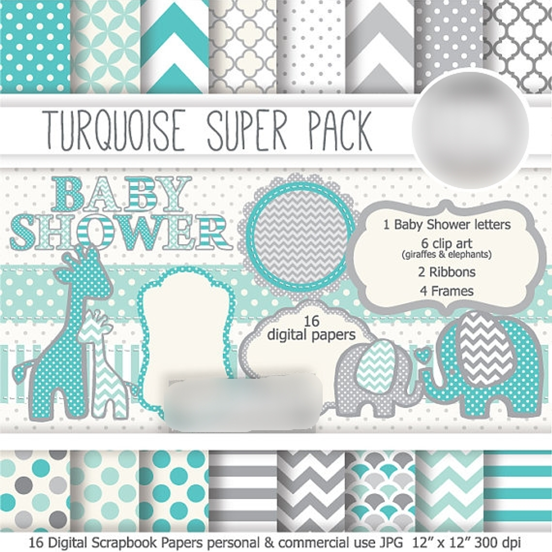 Kit Digital Animais Turquesa  1