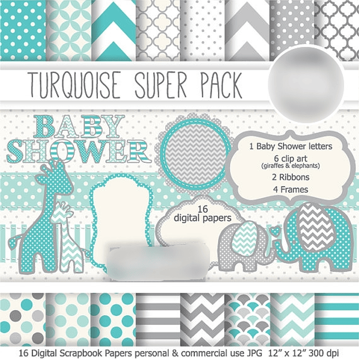 Kit Digital Animais Turquesa  1