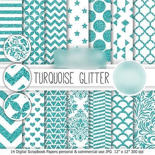 Kit Digital Papéis Turquês com Glitter 