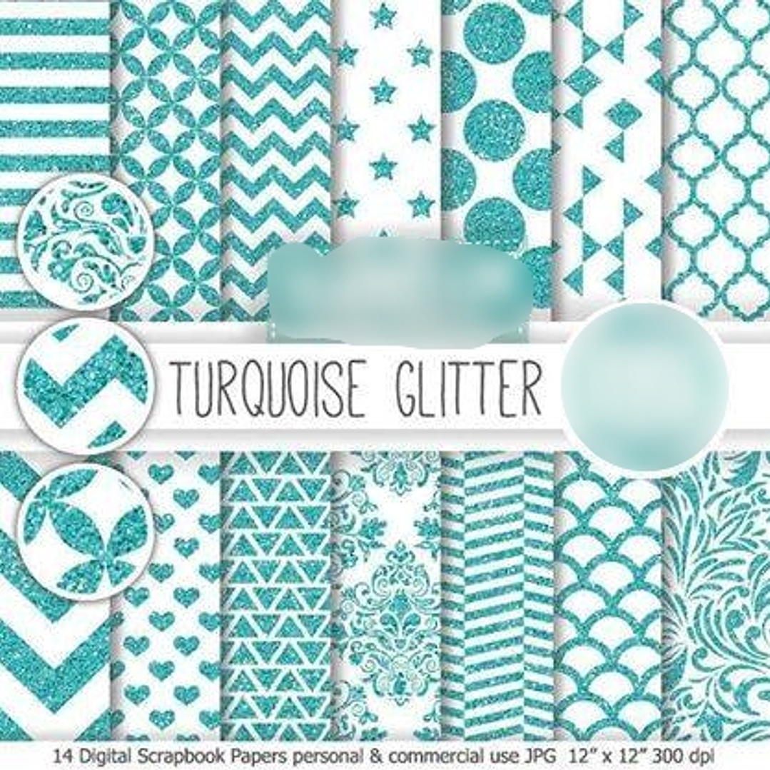 Kit Digital Papéis Turquês com Glitter  1