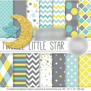 Kit Digital Papéis Brilha Estrelinha 