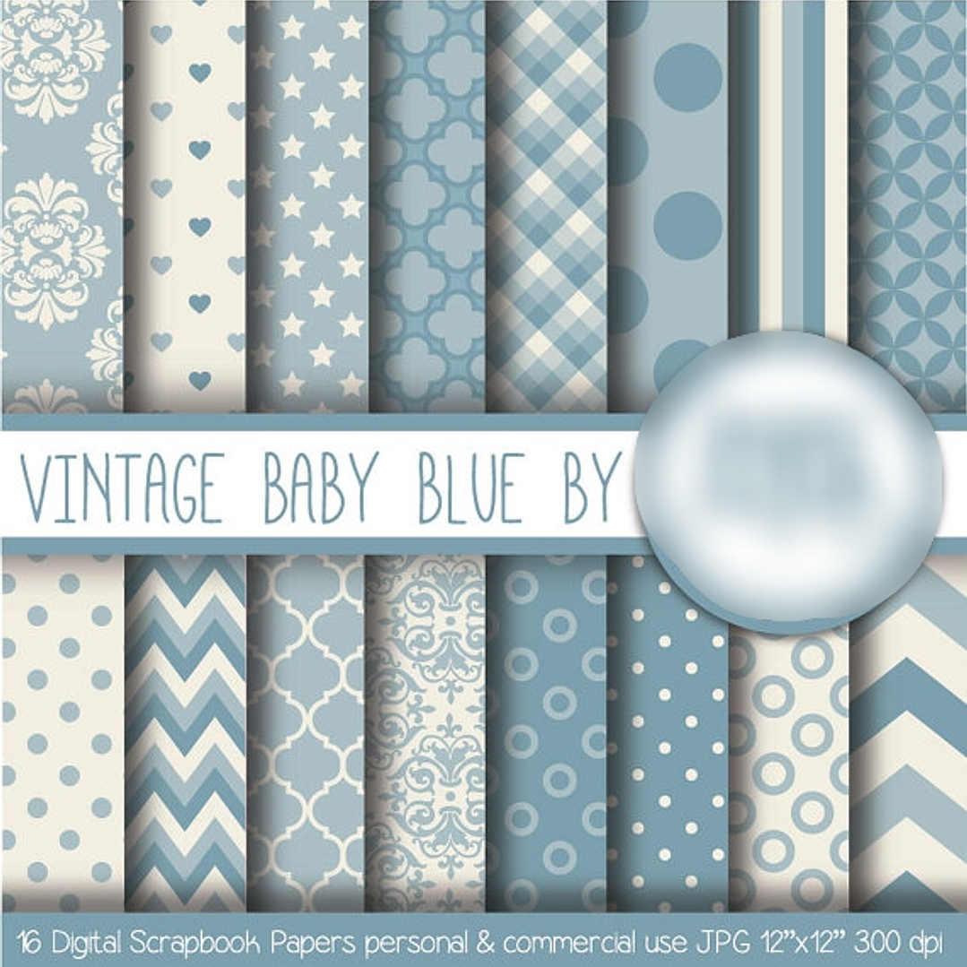Kit Digital Papéis Vintage Azul Bebê 1