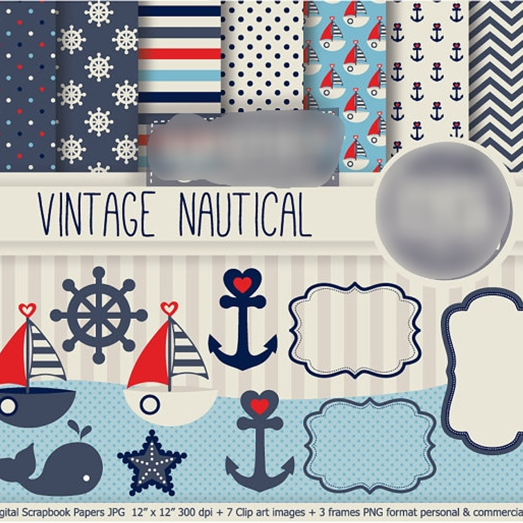 Kit Digital Vintage Náutico  1