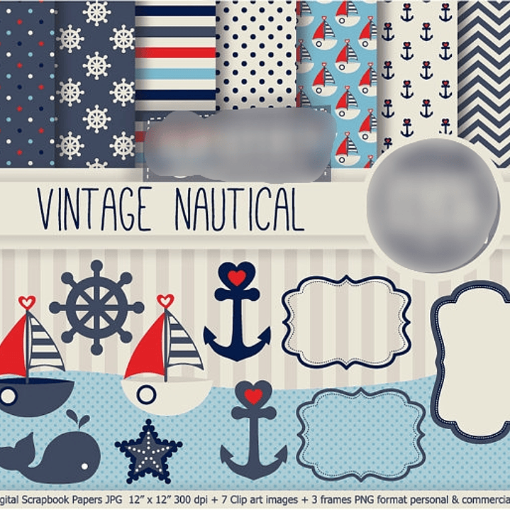 Kit Digital Vintage Náutico  1