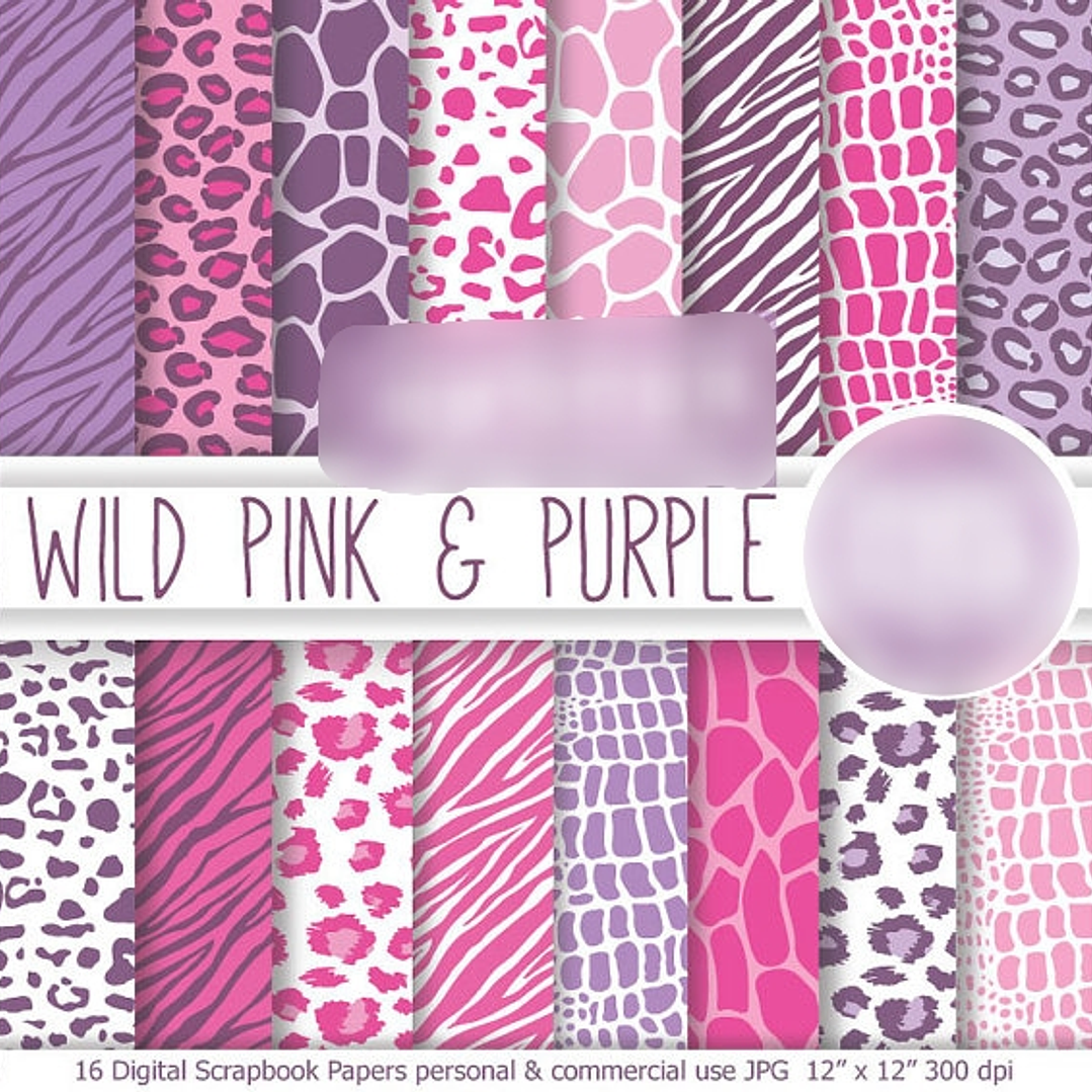 Kit Digital Papéis Rosa e Roxo Selvagem  1