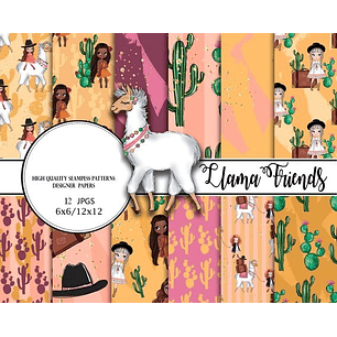 Kit Digital Papéis Amigos da Lhama 