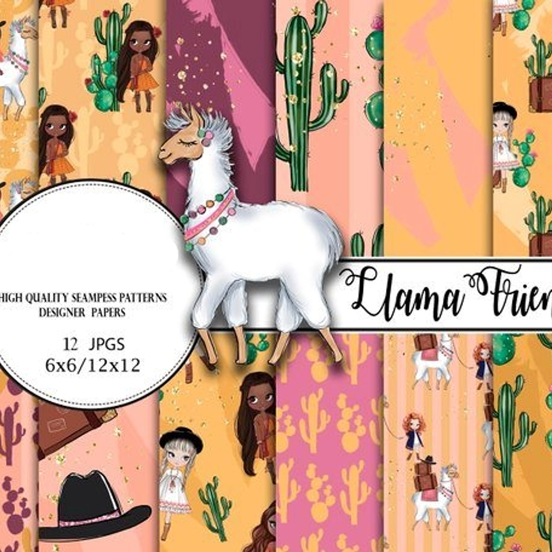 Kit Digital Papéis Amigos da Lhama  1