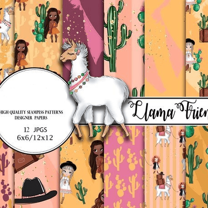 Kit Digital Papéis Amigos da Lhama  1