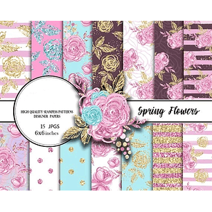 Kit Digital Papéis Flores da Primavera