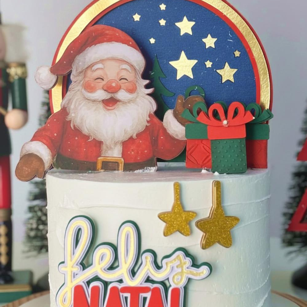 Arquivo Natal Topo de Bolo Papai Noel Aquarela  1