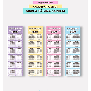 Arquivo Calendário Marca Páginas 6x20cm 2026 
