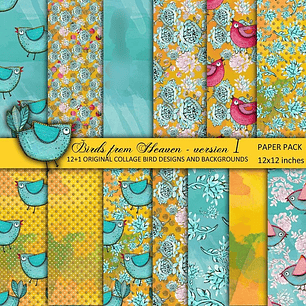 Kit Digital Papéis Pássaros do Céu 