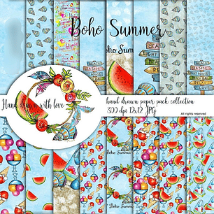 Kit Digital Papéis Boho Verão 