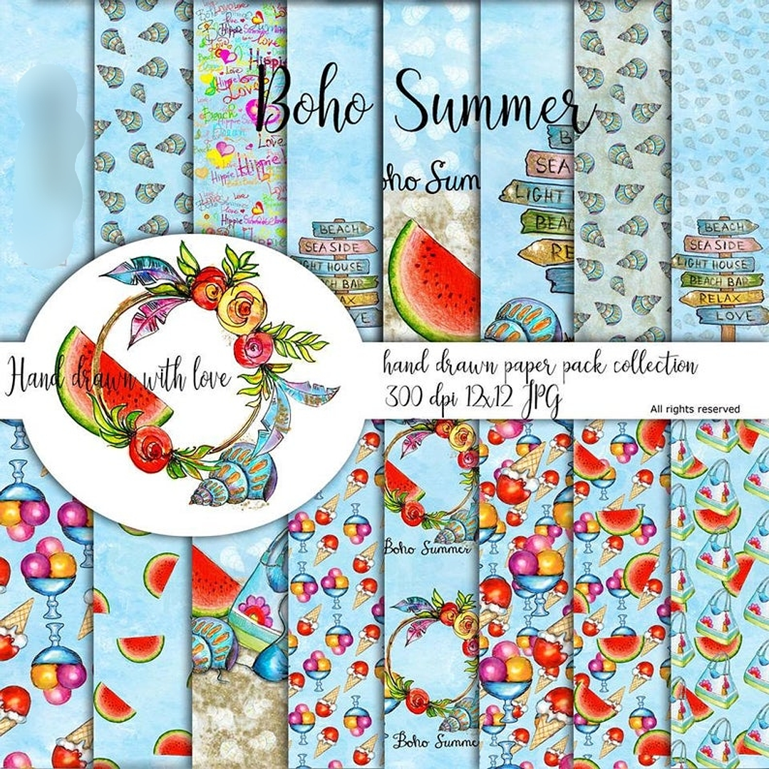 Kit Digital Papéis Boho Verão  1