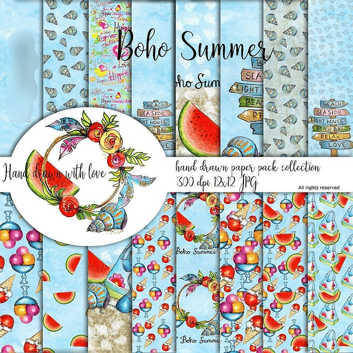 Kit Digital Papéis Boho Verão  1