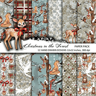 Kit Digital Papéis Natal na Floresta 