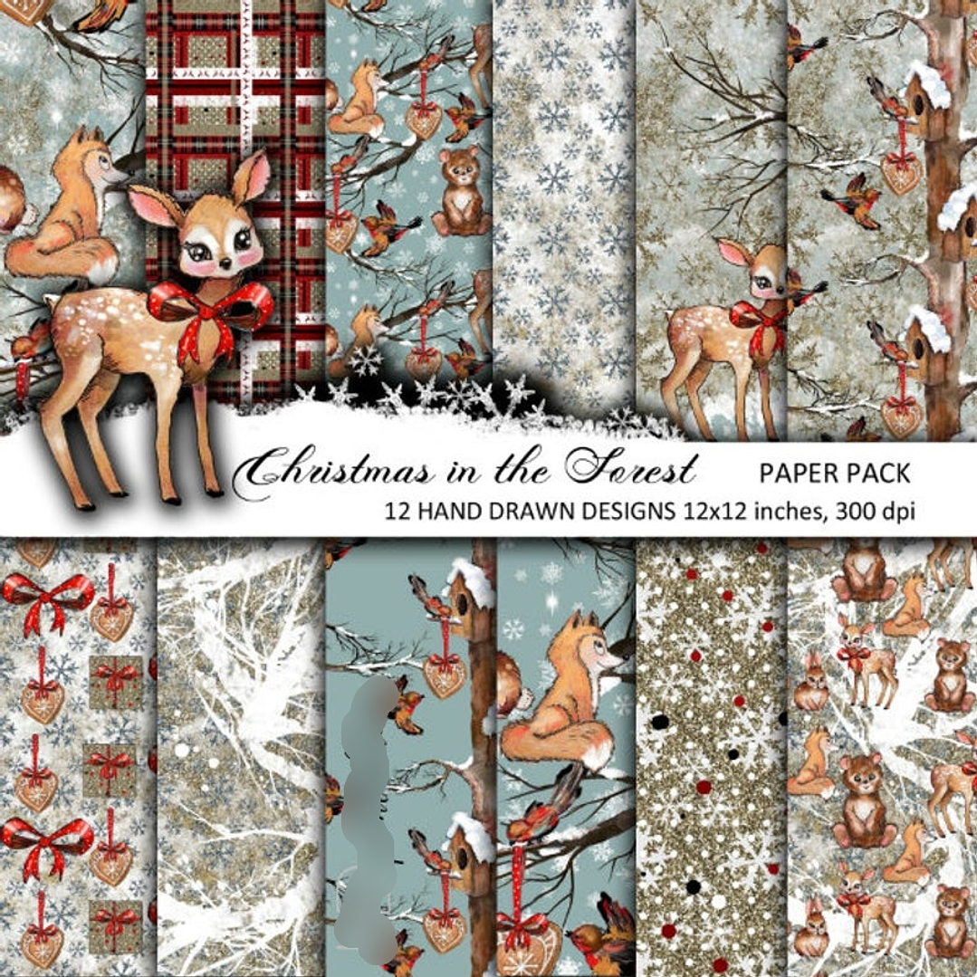 Kit Digital Papéis Natal na Floresta  1