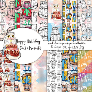 Kit Digital Papéis Aniversário do Gato 